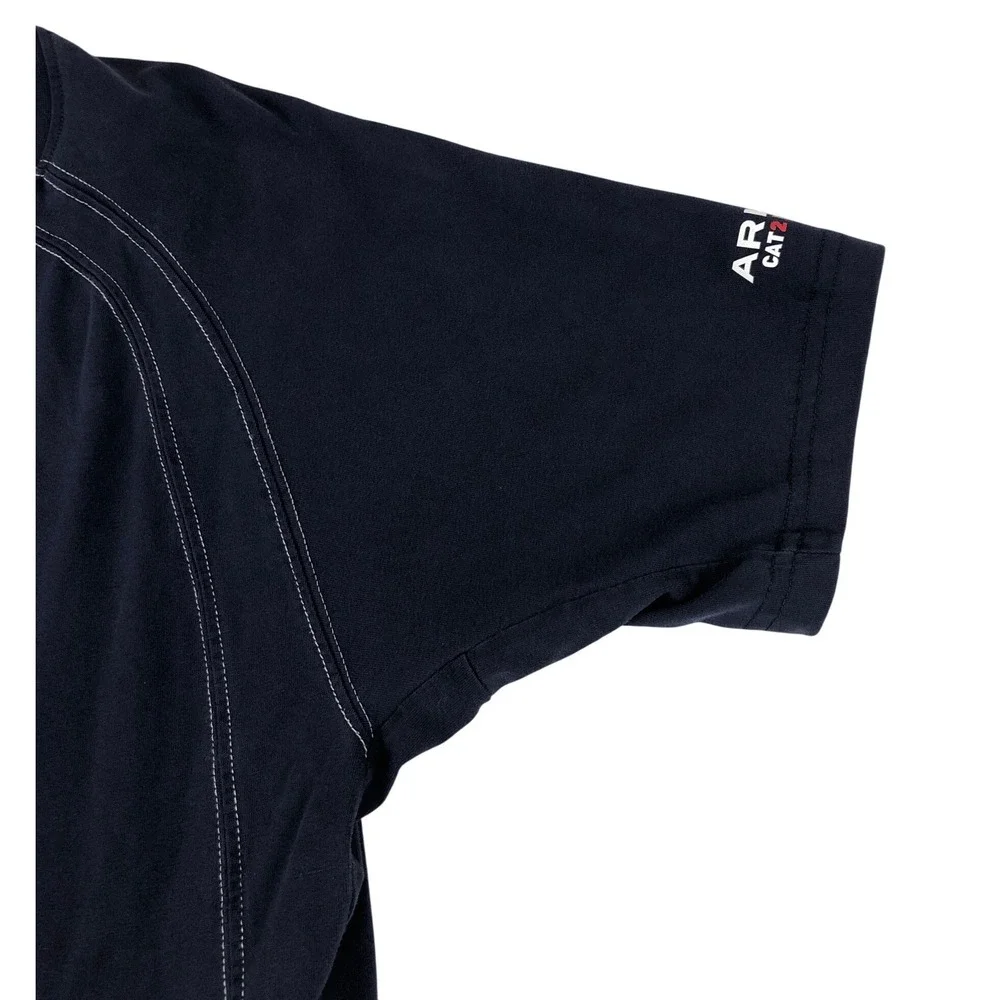 Ariat FR Work Shirt Mens Large Navy Blue Flame Resistant CAT 2 Knit Short Sleeve - Picture 8 of 11